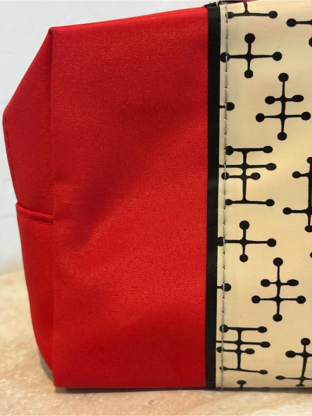 Eames Red Cosmetic Pouch with Retro Cream & Black Accent